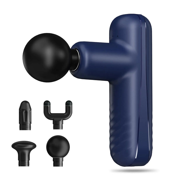 PENJOY Mini Massage Gun Powerful Handheld Muscle Massager for Back Pain Relief Deep Tissue Percussion Small Massage Gun Travel Massager with 4 Massage Heads Silent Brushless Motor Blue