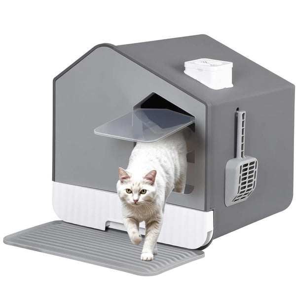 Deluxe Hooded Cat Litter Box with Odor Filter and Accessories